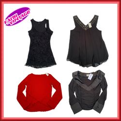 Mix di Top Neri e Rossi, Vestito, Giacca e Cappott..