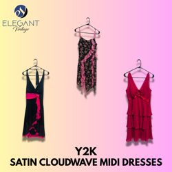 Y2K Satin Cloud Wave Midi Dresses - EV1329
