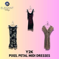 Y2K Pixel Petal Midi Dresses - EV1330