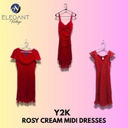 Y2K Rosy Cream Midi Dresses - EV1333
