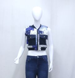CR1011 Upcycled Bandana Patchwork Cropped Vest