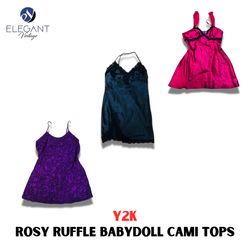 Y2K Rosy Ruffle Babydoll Cami Tops - EV1181