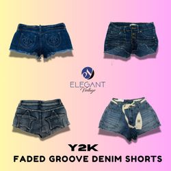 Y2K Faded Groove Denim Shorts - EV1394