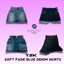 Y2K Soft Fade Blue Denim Skirts - EV1417