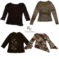 Y2K Earthy Tone Long Sleeve Tops RE-2578