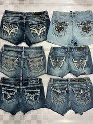 R303 Upcycled Ladies Y2k Embellished Hot Shorts