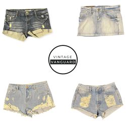 Y2K Low Rise Denim Bundle – Ripped Shorts & Mini S..