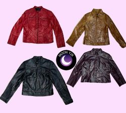 Jaqueta de Couro Estilo Biker Y2K