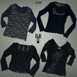 Y2K Black Gothic Full Sleeve Mesh Mix Tops (AA-539..