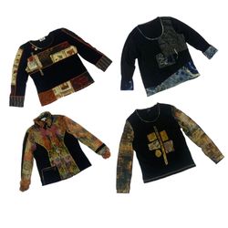 Y2K Boho Black Retro Mix Full Sleeves Tops