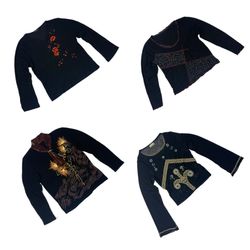Y2K Black Goth Embroidered Full Sleeve Tops