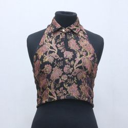 CR1018 Regal Weave Upcycled Halter Crop Top