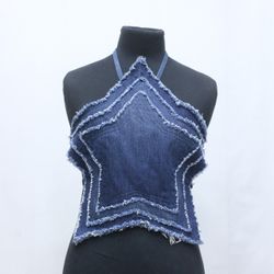 CR1021 Upcycled Layered Star Denim Halter Top