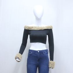 CR1022 Upcycled "Snow Bunny" Fur-Trim Top