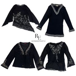 Y2K All Black Full Sleeve Mesh Tops RE-2621