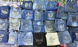 Y2K Embellished Denim Rhinestone Pocket Jeans