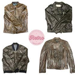 Dark Olive Bomber Leather Jacket – Ribbed Hem (E)