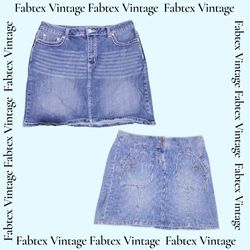 (FV-744)  Y2K Denim Mini Skirt Back pocket Embelli..