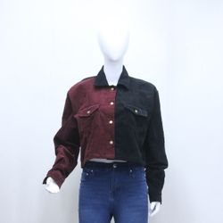 Veste courte à boutons bicolore en velours côtelé ..