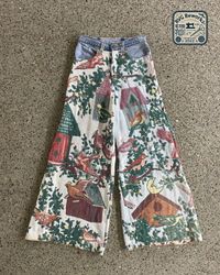 Calças wide leg de tapeçaria em denim reciclado