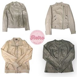 Vintage Style Leather Jacket Sleek Zip-Up Outerwea..