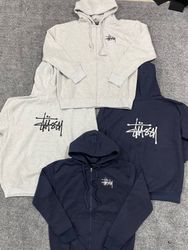 Stussy reworked style white,navy colour zipper hoo..