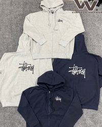 ストゥーシーのリワークスタイルのホワイト、ネイビーのジップアップフーディ 1312