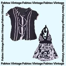 (FV-763) Tops Impressos Florais Estéticos Preto e ..