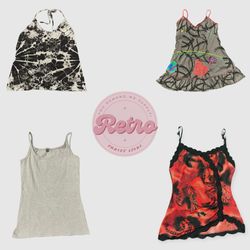 Y2K Grunge Cami Bundle – Gothic Red Lace, Sheer Pa..