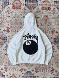 Stussy rework style grey 8 ball print pullover hoo..