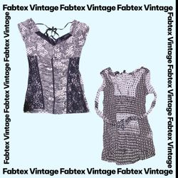 (FV-697) Y2K Top Estivi Stampati Florali Nero Bian..