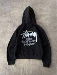 Moletom preto com capuz refeito estilo Stussy