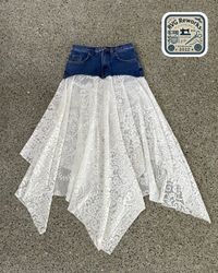 Upcycled Denim and Lace Skirt