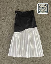 Upcycled Leather & Pleated Contrast Skirt