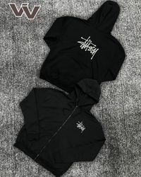 Hoodies com zíper preto refeito no estilo Stussy #..