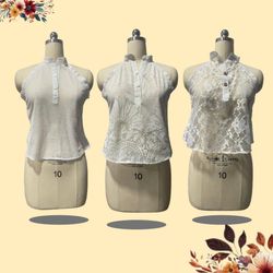 SS25 Upcycled Lace Front Button Halter Tops