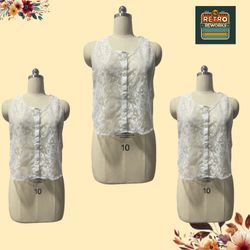 SS25 Upcycled Lace Front Button Halter Top