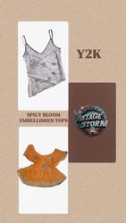Y2K Spicy Bloom Embellished Poly Blouse.