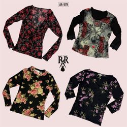 Y2K The Black Floral Print Full Sleeve Tops (AA-57..