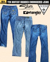 Y2K Branded Bootcut Jeans Inc Wrangler Silver Gues..
