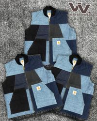 Carhartt reworked style denim patchwork gilets #20..