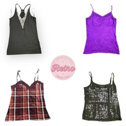 Vintage Grunge Print Cami Top – Y2K Aesthetic Spag..