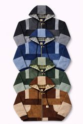 CR1060 Upcycled Patchwork Denim Hooded Zip Jacket