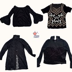 Y2K Goth Mesh Top Bundle | Black Sheer Lace Sequin..