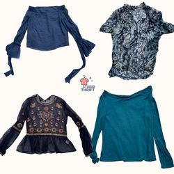 Pacchetto di Top in Rete Y2K | Blu Floreale Ricama..