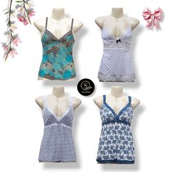 Y2K Style Blue And White Cami Tops