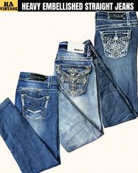 Y2K Heavy Embellished Straight Jeans Inc Grace LA ..
