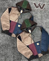 Giacche con cappuccio in patchwork di corduroy a s..