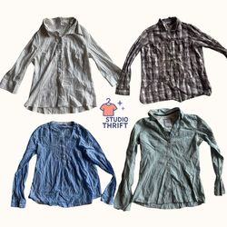 Y2K Button Up Bundle - Striped Plaid Neutral Mix(O..