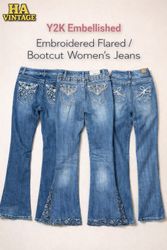Y2K Embellished Embroidered Flared / Bootcut Women..